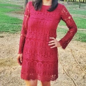 Red Long Sleeve Lace Dress